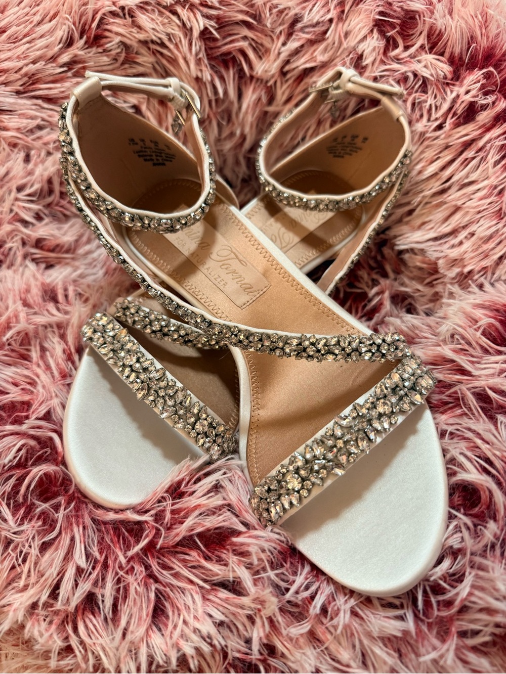 Badgley Mischka White Crystal-Strap Sandals